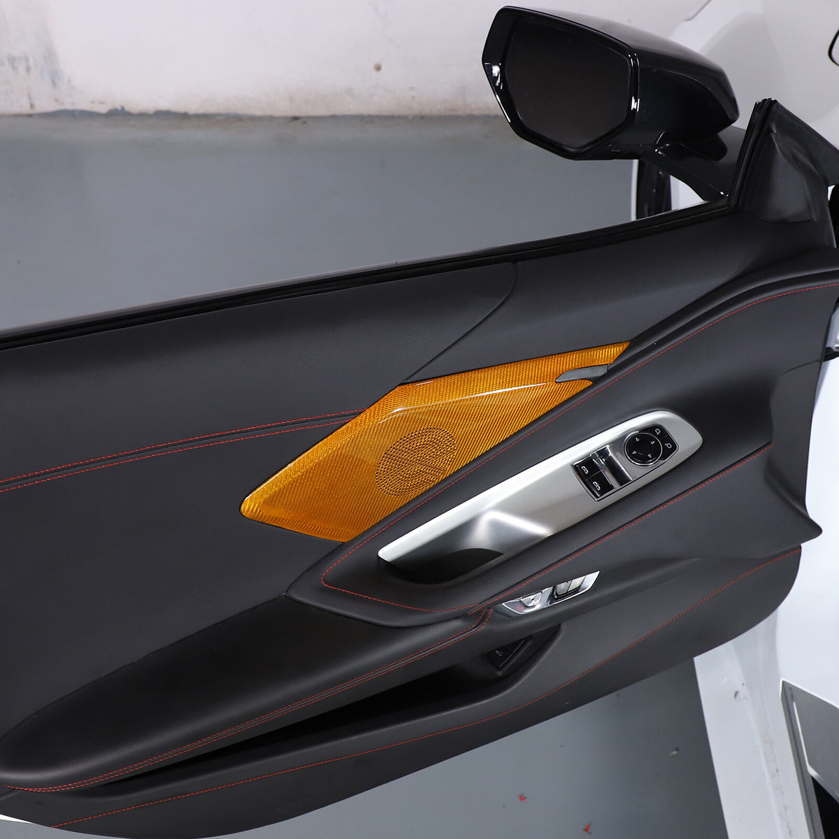 Yellow Real Carbon Fiber Door Sound Speaker Cover Trim For C8 Corvette 1LT 2026 3