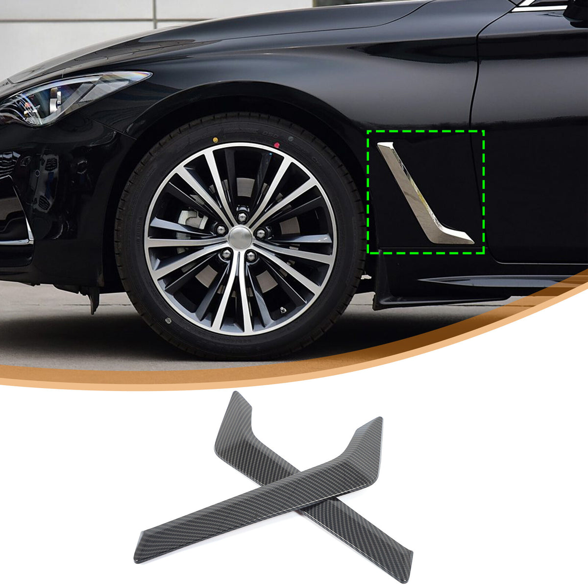 ABS Carbon Fiber Front Fender Side Vent Trim For Infiniti Q60 2016-2025 US 4