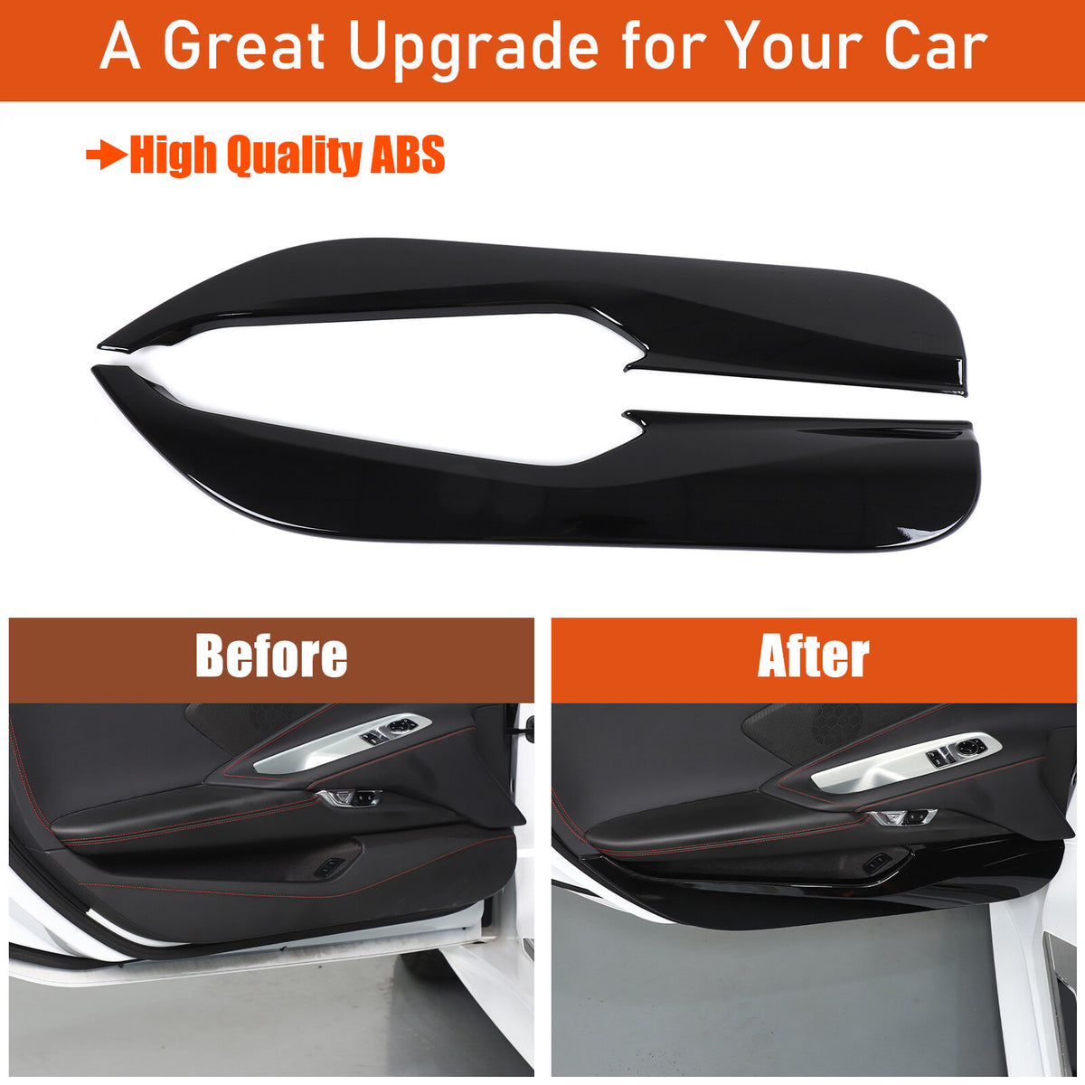 Glossy Piano Black ABS Interior Door Anti-Kick Panel Trim For Corvette C8 2020+ 23