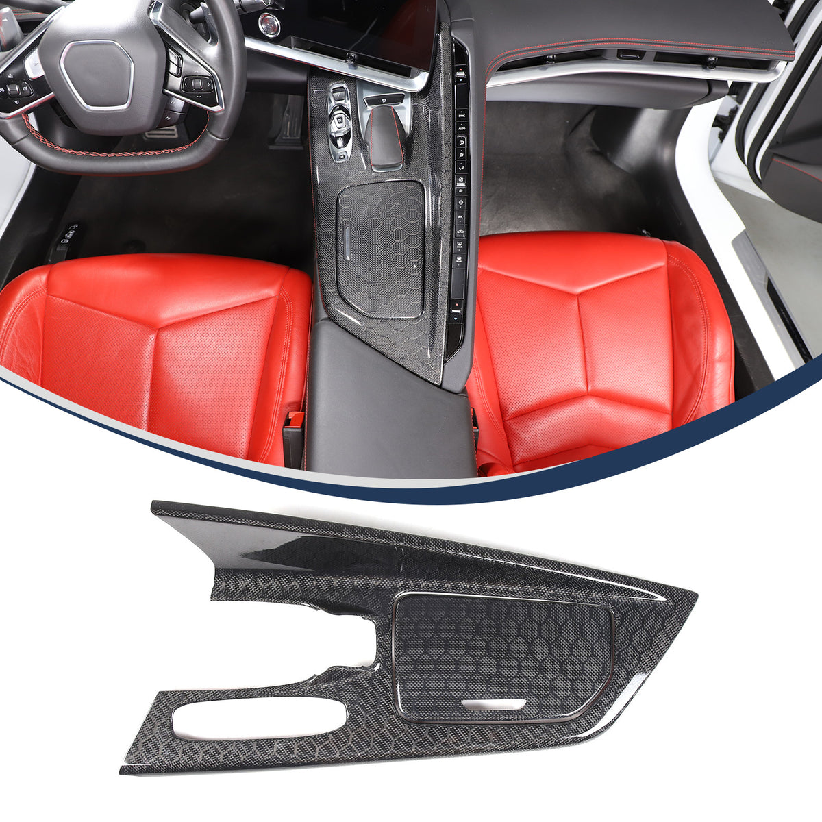 Real Honeycomb Carbon Fiber Center Console Gear Shift Panel Trim For C8 Corvette 4