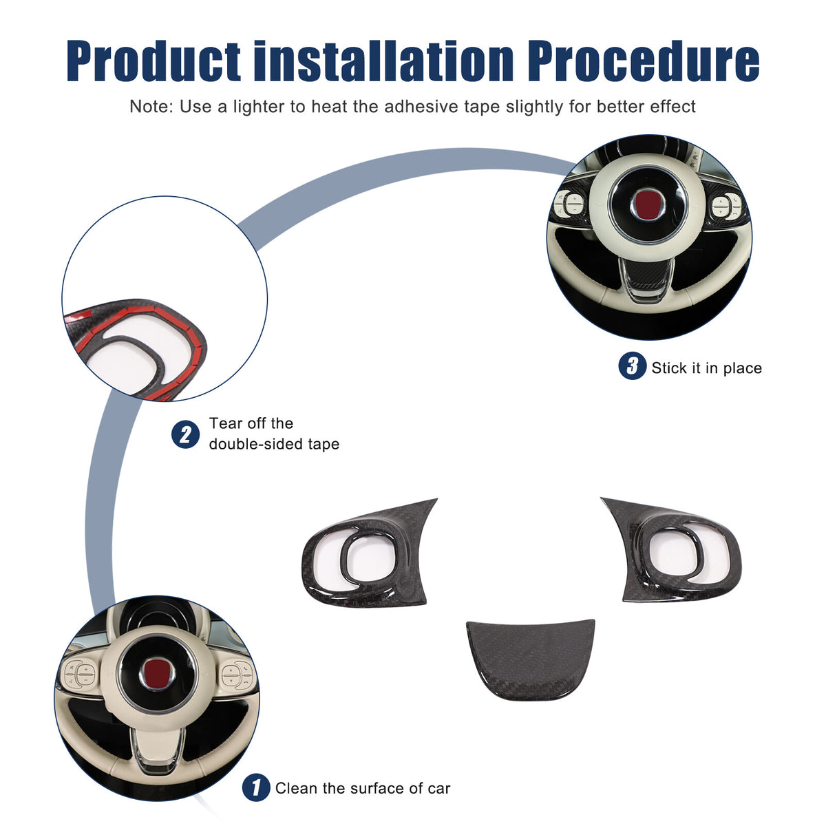Real Carbon Fiber Steering Wheel Button Trim For Fiat 500 Abarth 595 695 2021-23 12