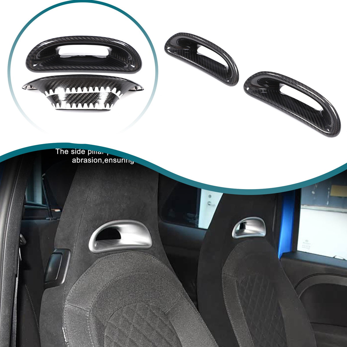 Real Carbon Fiber Front Seat Back Cover For Fiat 500 Abarth 595 2016-2024 1
