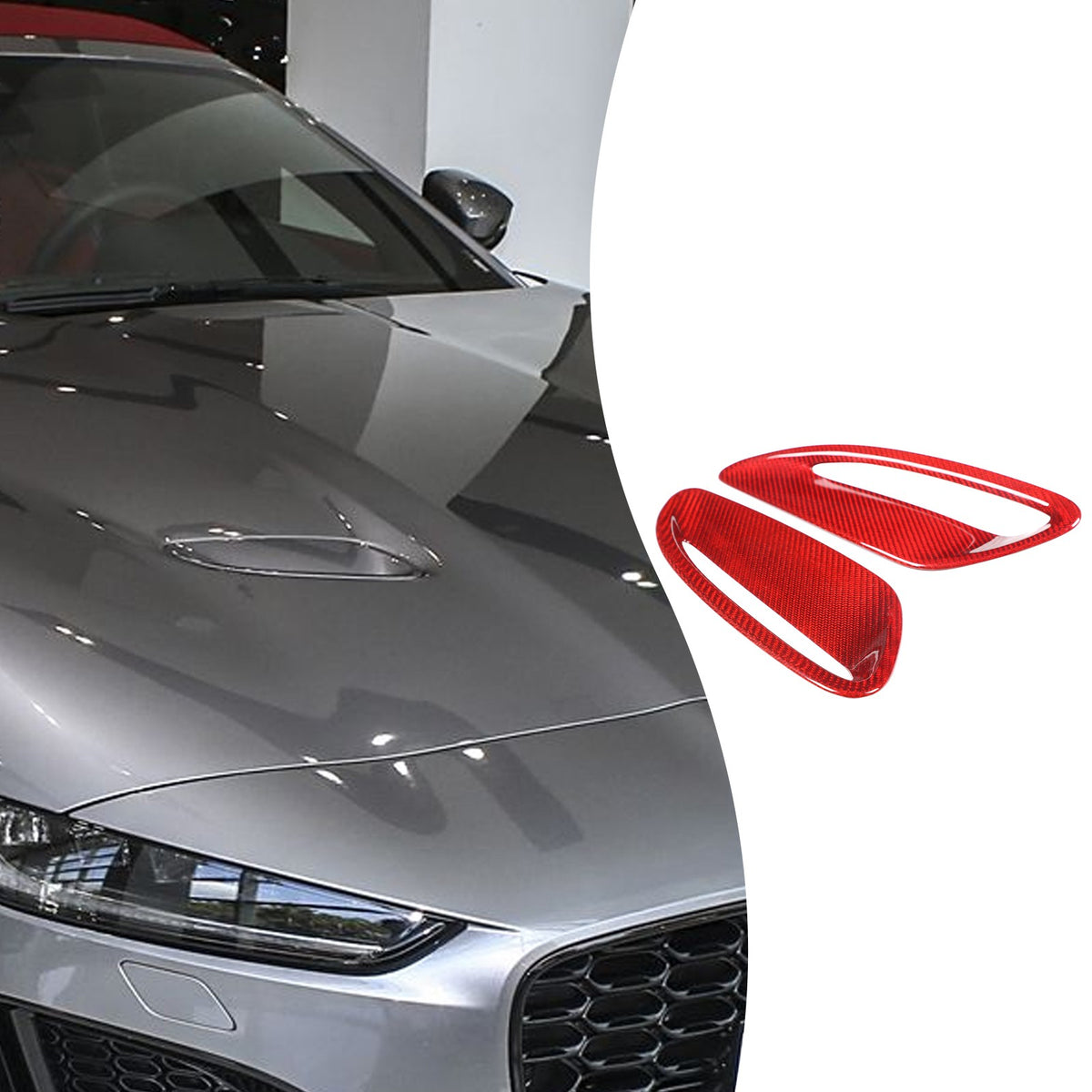 Red Real Carbon Fiber Hood Air Inlet Frame Trim For Jaguar F-TYPE X152 2021+ 12
