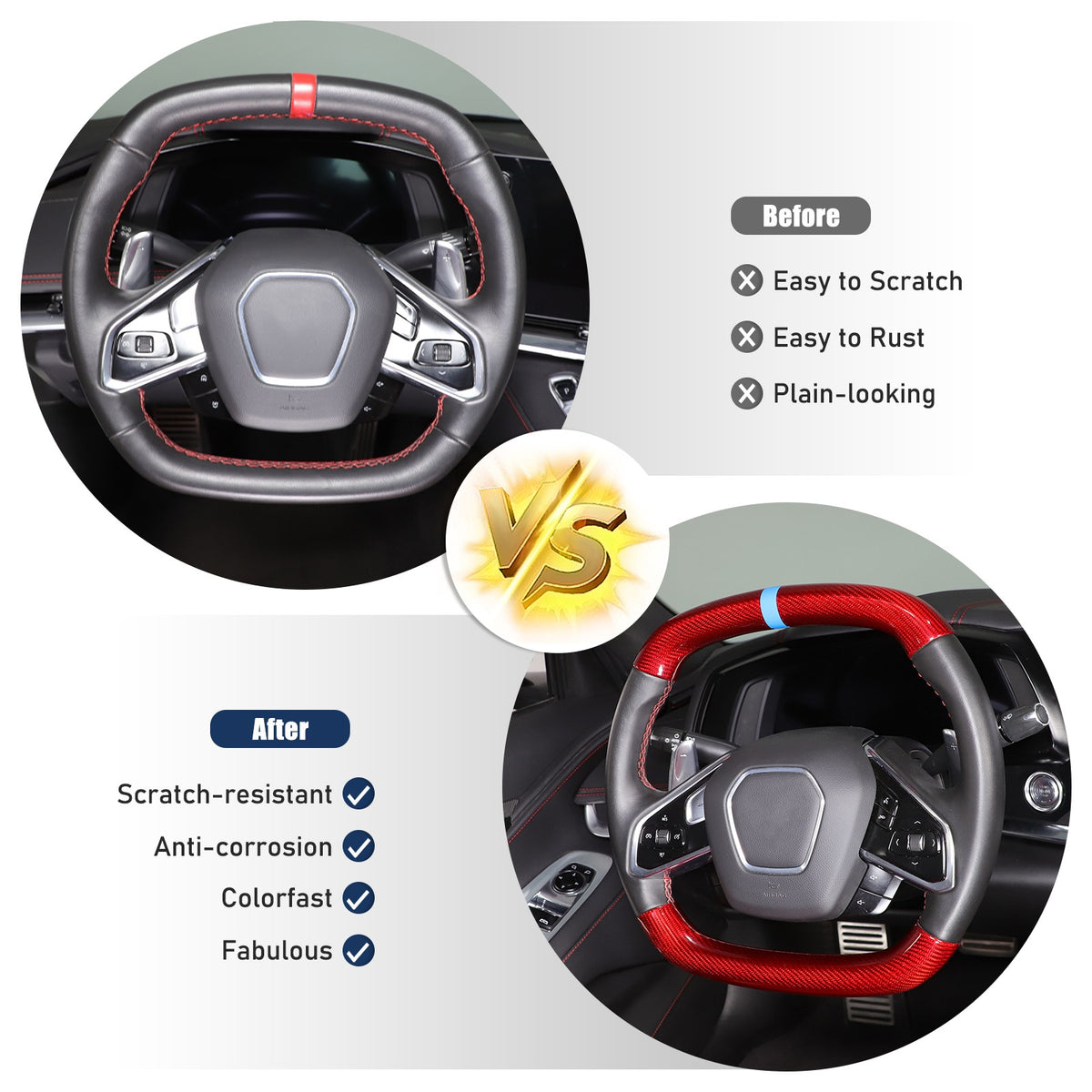 Red Real Carbon Fiber Blue Top Steering Wheel Cover Trim For Corvette C8 2020+ 20