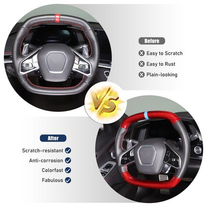 Red Real Carbon Fiber Blue Top Steering Wheel Cover Trim For Corvette C8 2020+ 20