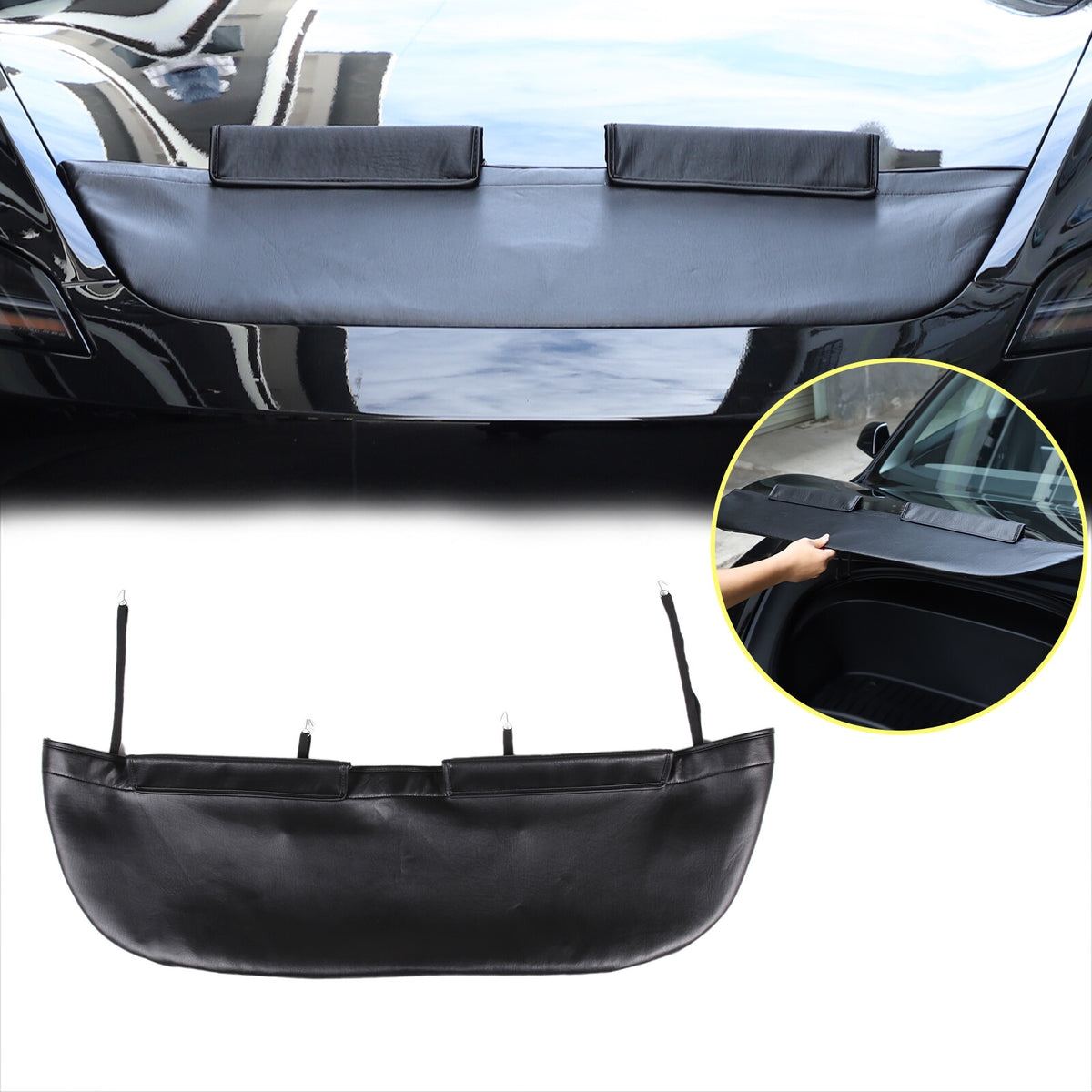 Front Leather Hood Cover Protector Bra Trim For Tesla Model 3/Y 2016-24 5
