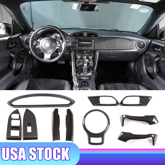 10Pcs Carbon Fiber Interior Trim Cover Set For Toyota GT86 Scion FR-S Subaru BRZ 1