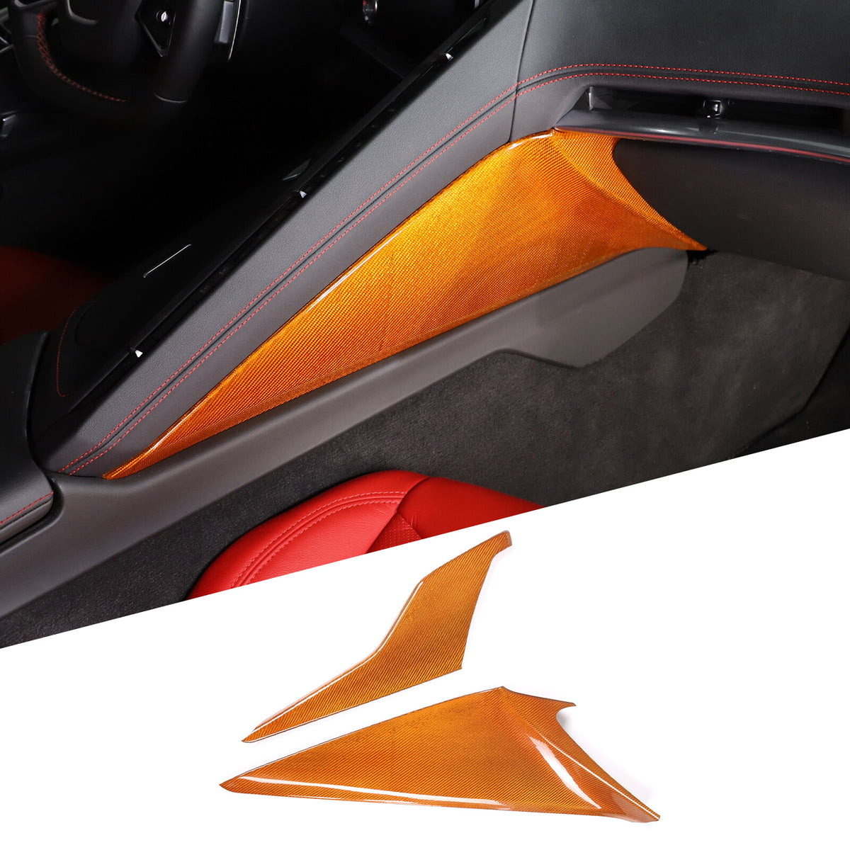 Yellow Carbon Fiber Center Console Side Panel Trim Cover For 2020-25 Corvette C8 19