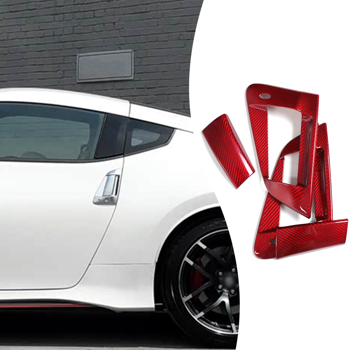 Red Real Carbon Fiber Door Handle Cover For Nissan 370Z Z34 2009-2019 8