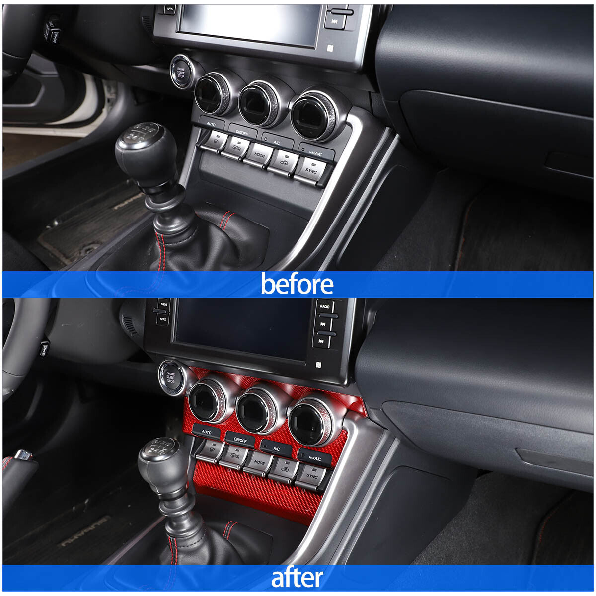 Red Real Carbon Fiber Interior Center Console Trim Set Kit For Subaru BRZ 22+ 126