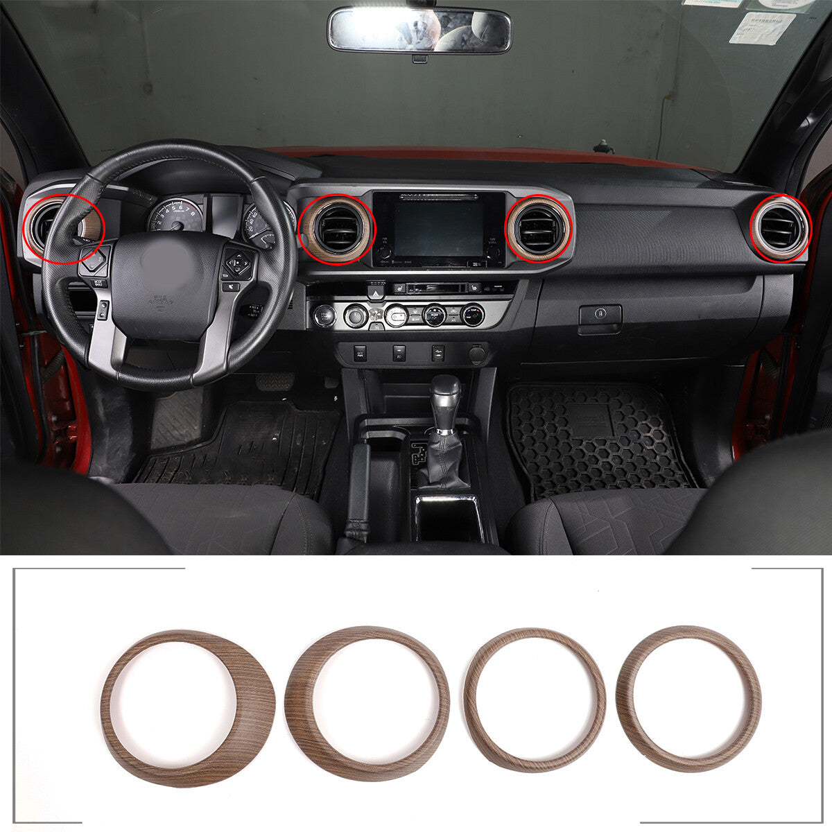 Wood Grain Interior Center Console Cover Trim For Toyota Tacoma 2016-2023 17