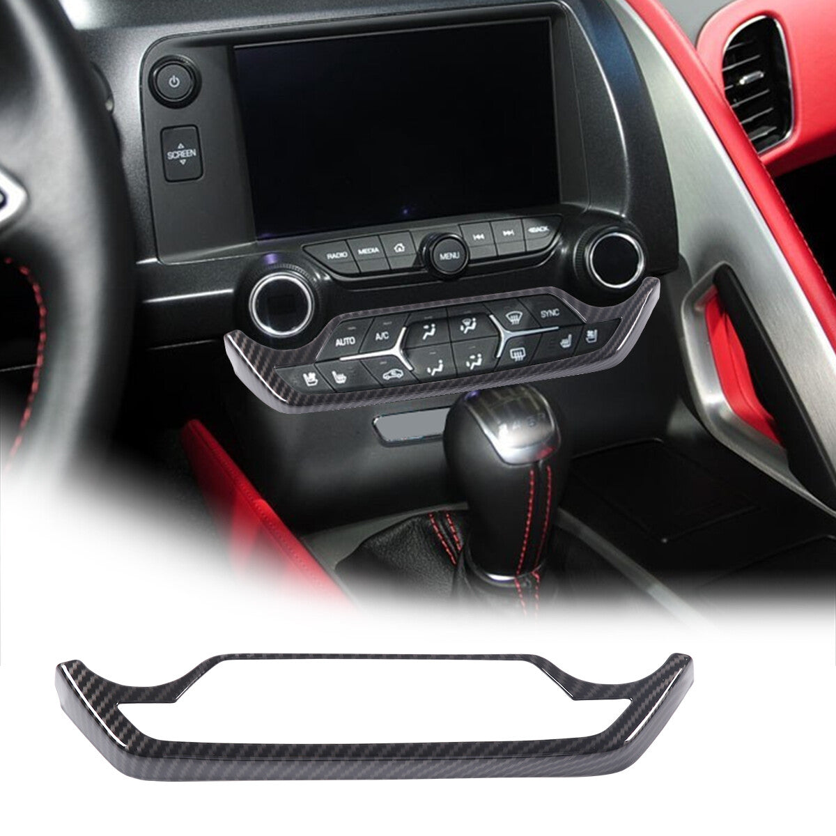 ABS Carbon Fiber Center AC Mode Button & Air Vent Cover For Corvette C7 2014-19 5