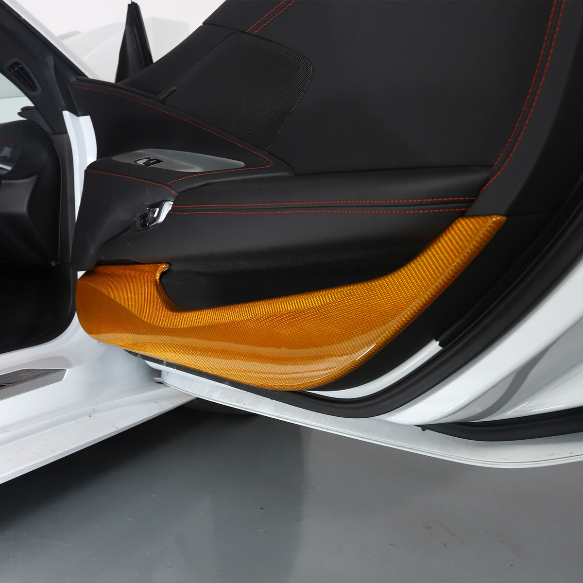 Yellow Carbon Fiber Interior Door Anti-kick Panel Cover Trim For Corvette C8 20+ 9