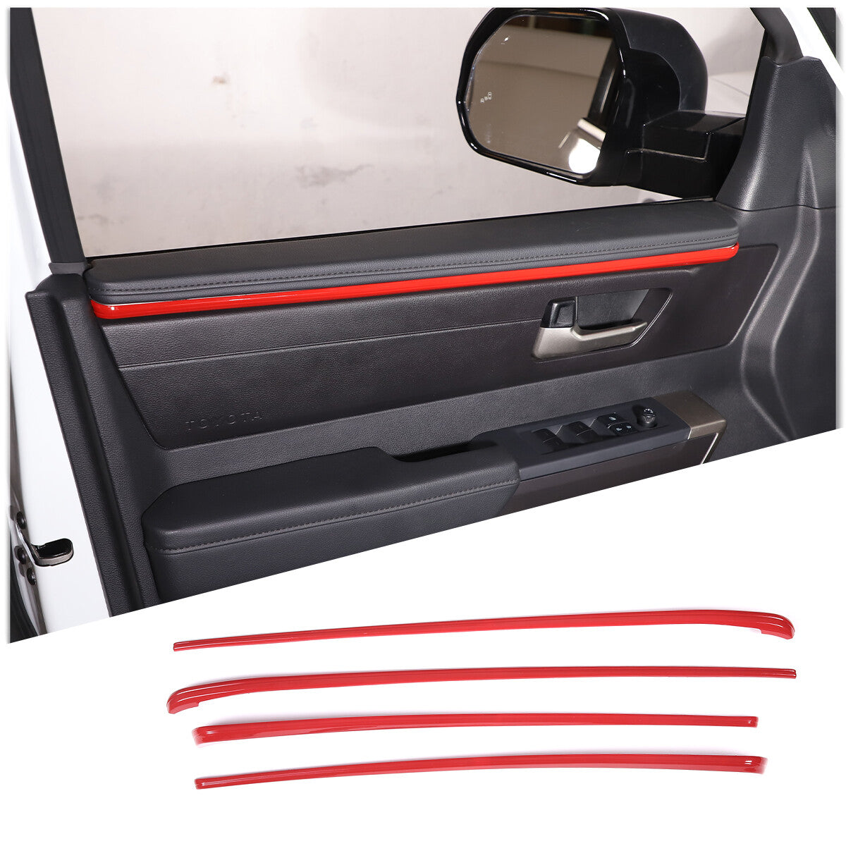For Toyota Tundra 2022-23 Inner Interior Door Panel Trim ABS Red 4PCS US 2