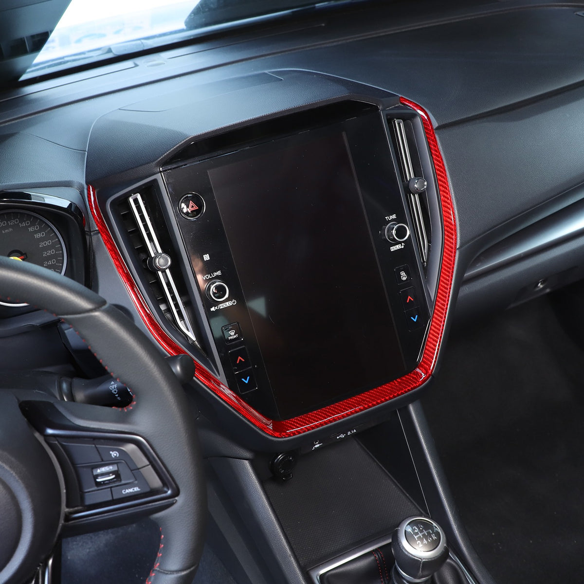 Red Real Carbon Fiber Navigation Screen Frame Trim For Subaru WRX VB MT 2022+ 18