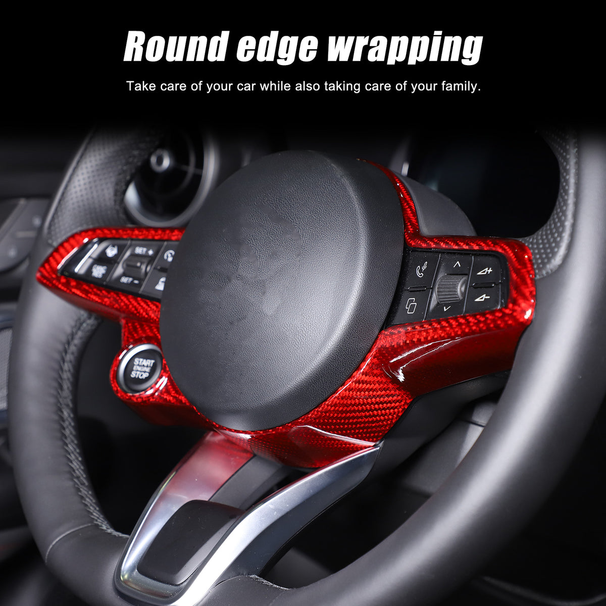 Red Carbon Fiber Steering Wheel Frame Trim For Alfa Romeo Giulia/Stelvio 2020 2