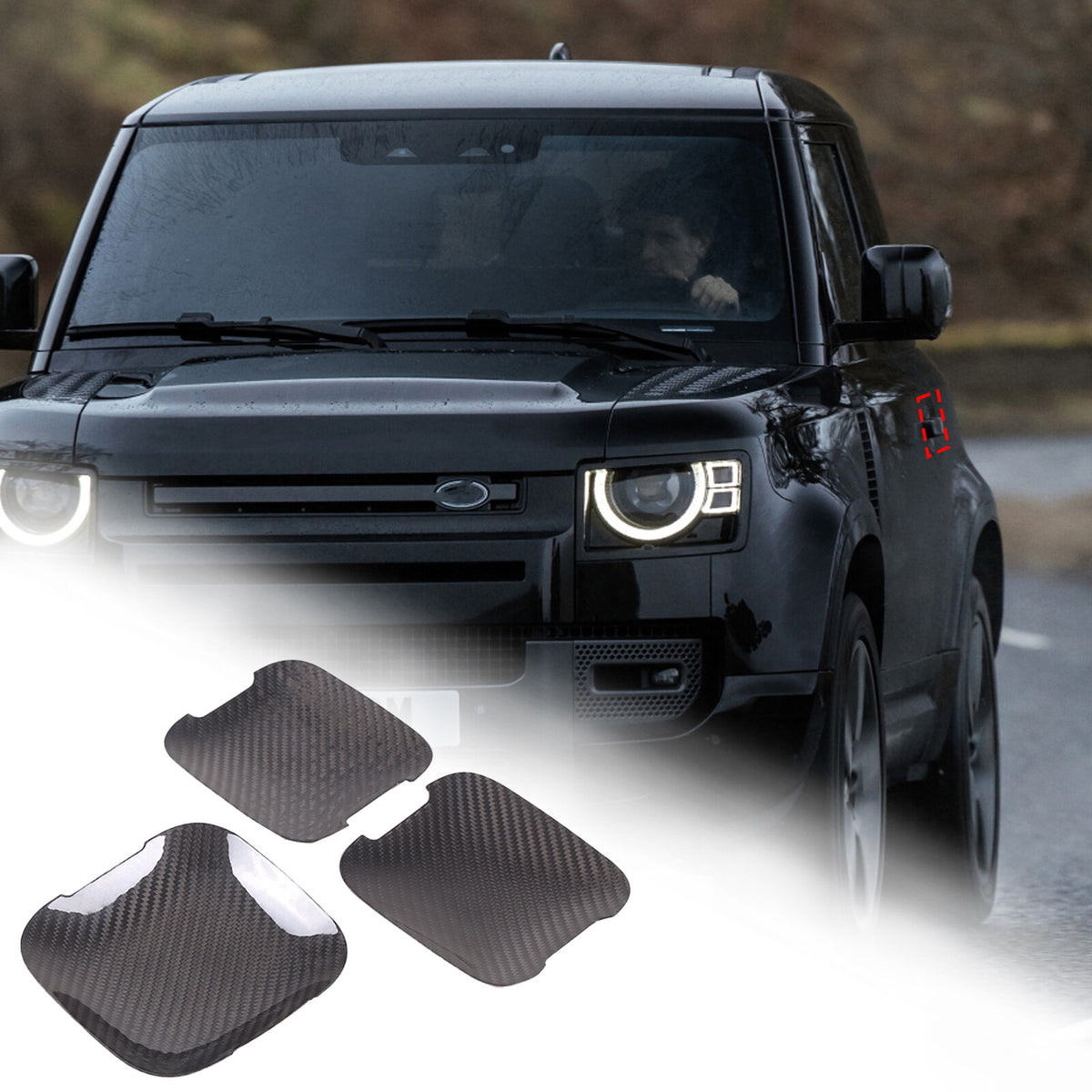 Real Carbon Exterior Side Door Bowl Cover Trim For Land Rover Defender 90 20-24 3