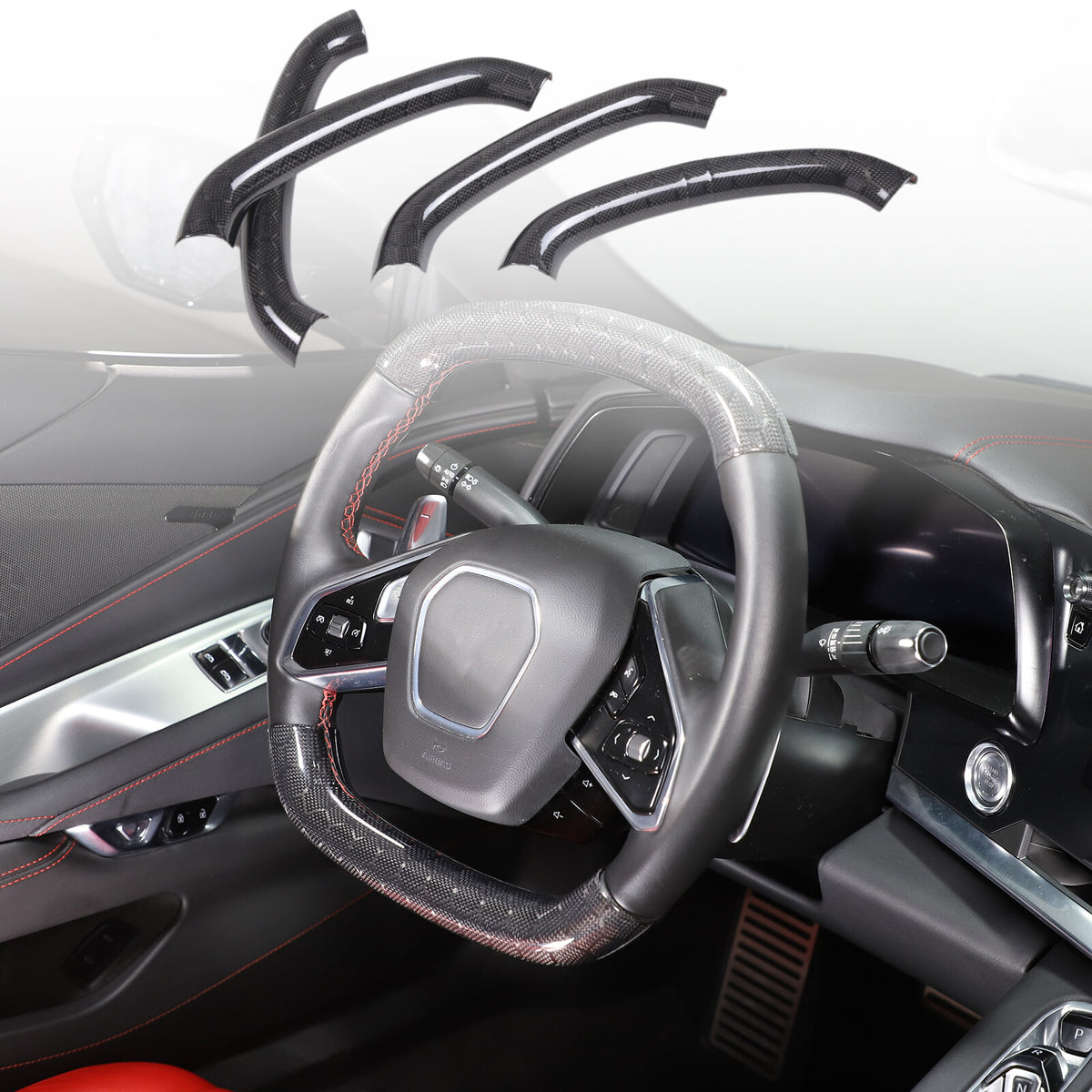 Real Honeycomb Carbon Fiber Steering Wheel Top Handle Cover Trim For C8 Corvette 7