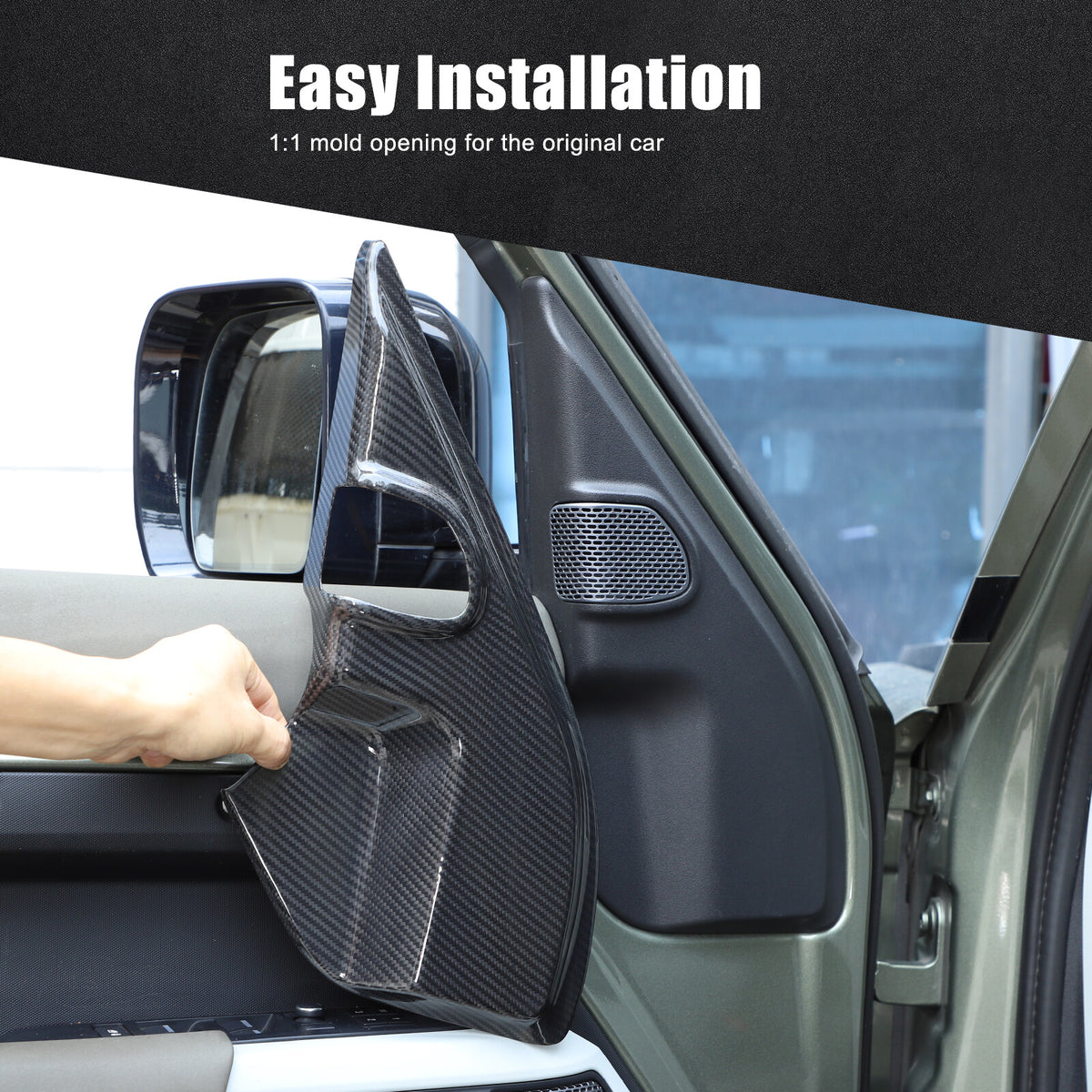 Real Carbon Fiber A pillar Door Speaker Trim Cover For Land Rover Defender 20-24 6
