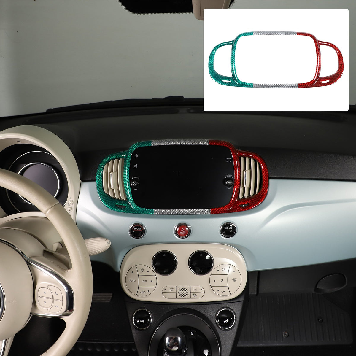 Tri-Color Real Carbon Fiber Dashboard Air Vent Trim For Fiat 500 312 2016+ 16