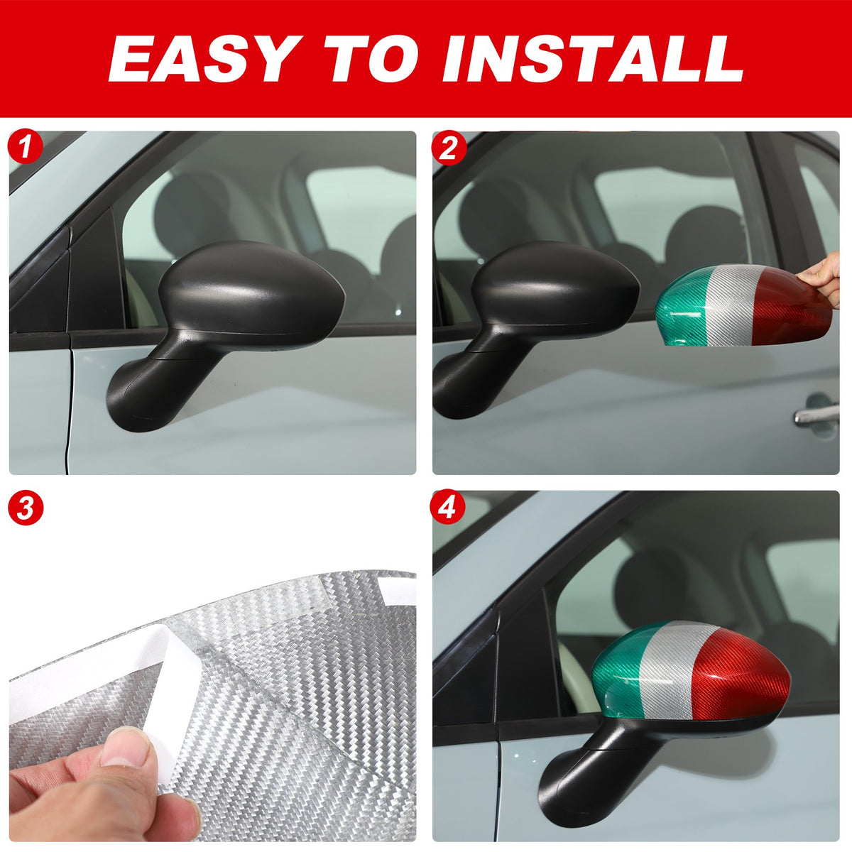 Tri-Color Real Carbon Fiber Side Mirror Cover Trim For Fiat 500 312 2010+ 6