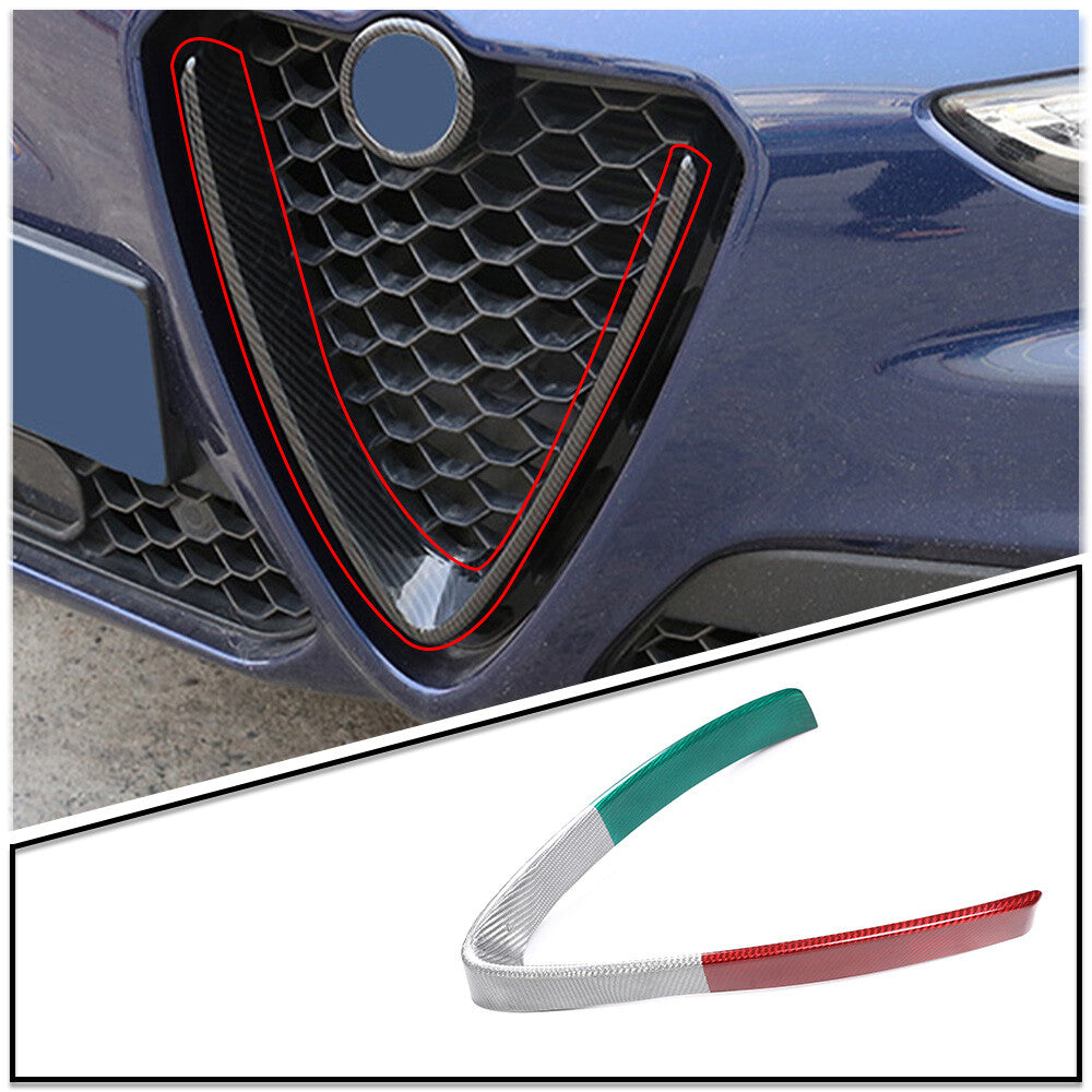 Tri-Color Carbon Fiber Front Grille V-shape Cover For Alfa Romeo Stelvio 17-22 2