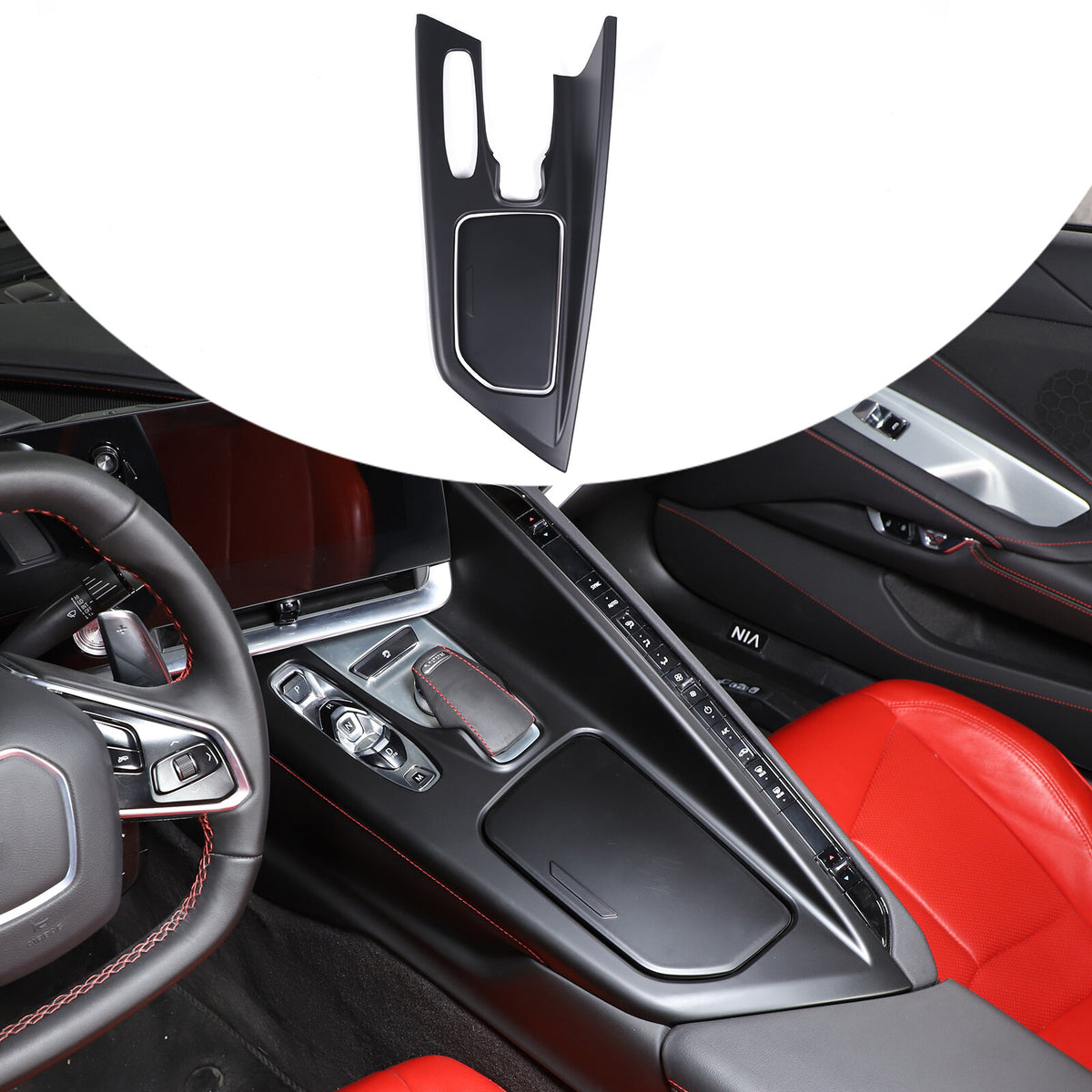 Matte black Center Console Gear Shift Panel Cover Trim For Corvette C8 2020-25 14