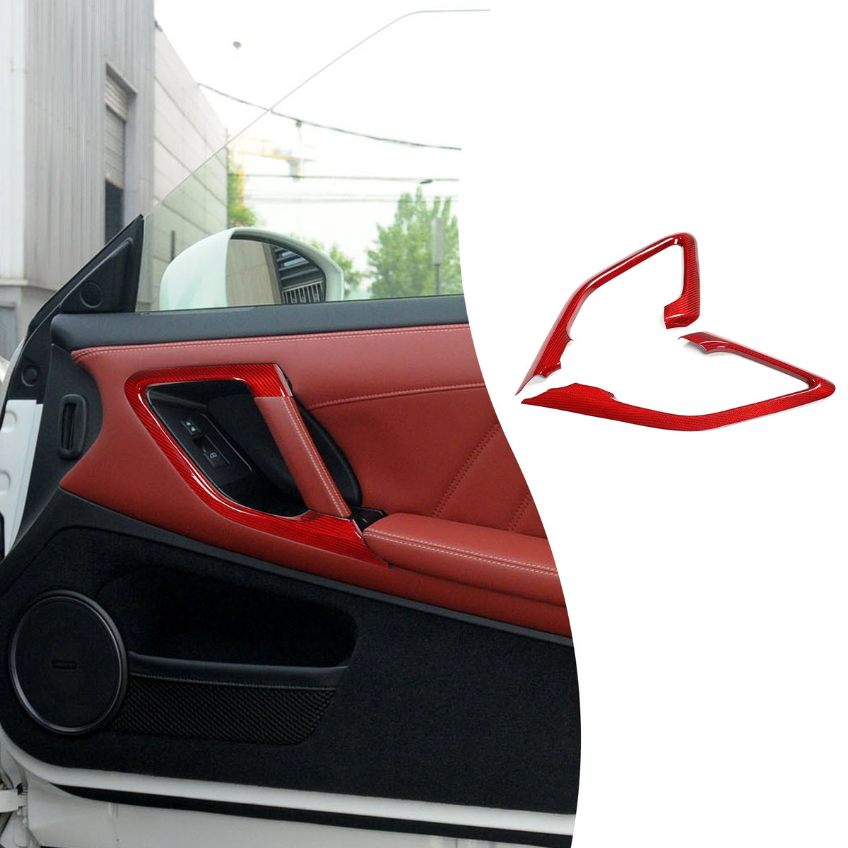 Red Real Carbon Fiber Inner Door Handle Trim Red For Nissan GT‑R R35 2008‑2016 17