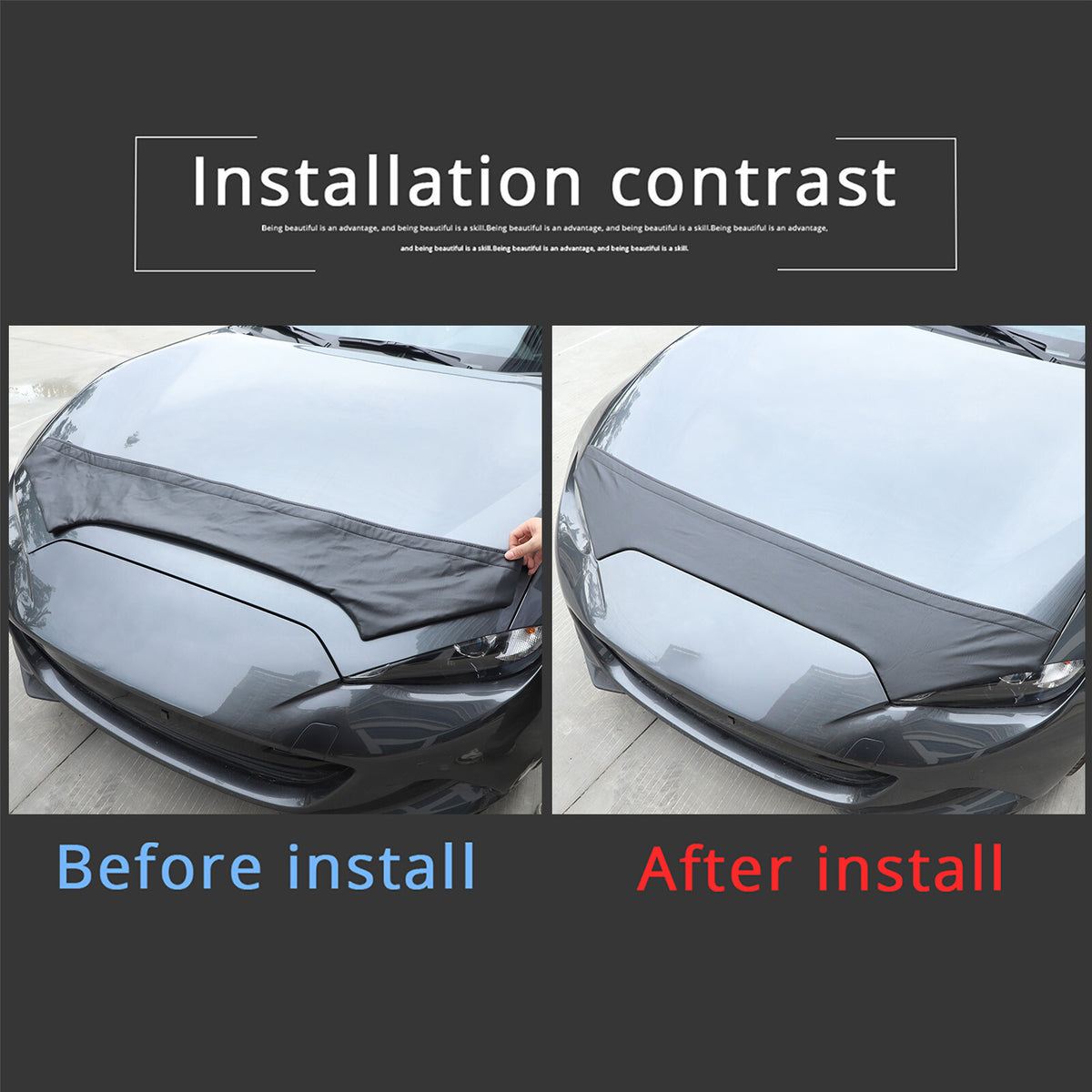 Black Car Bonnet Hood Bra Protector Mask Cover For Mazda MX-5 2016-2023 11