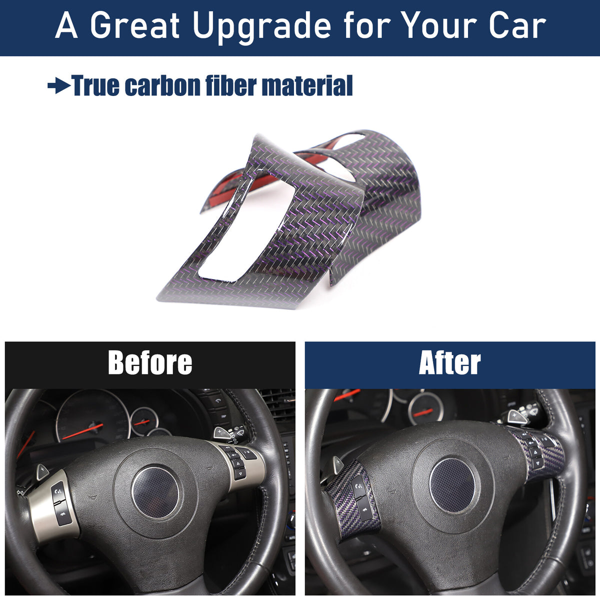 Real Carbon Fiber Steering Wheel Button Cover Trim For Corvette C6 2005-2013 2
