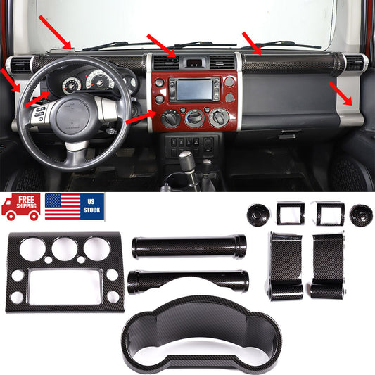 10pcs Carbon Fiber Look Center Console Kit Trim For Toyota FJ Cruiser 2007-2020 1