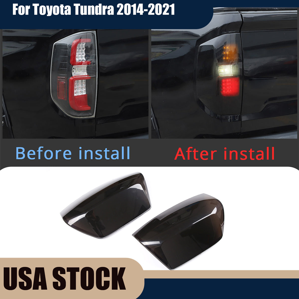 Smoked Black Rear Tail Light Lamp Guard Cover Trim For Toyota Tundra 2014-2021 1