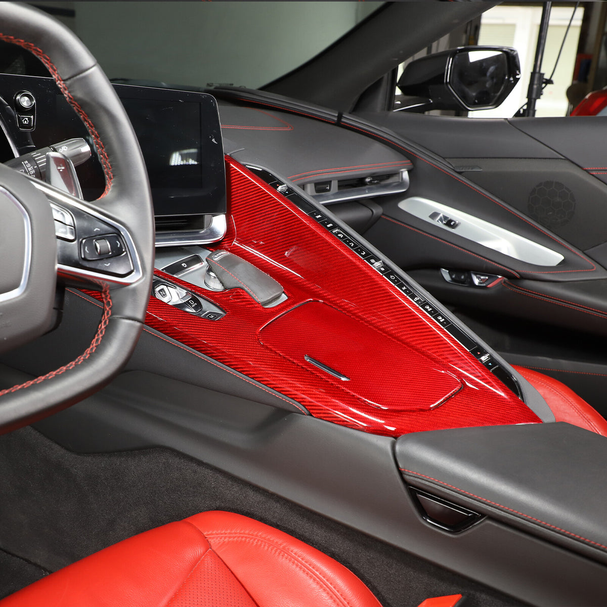 Red Center Console Gear Shift Panel Decor Cover Trim for Corvette C8 2020-25 13