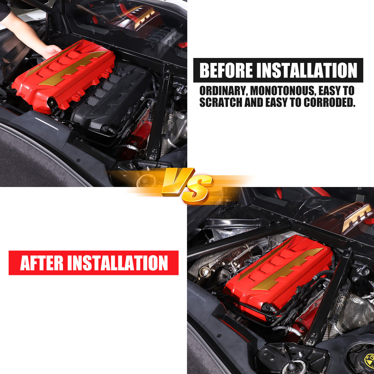 Orange Engine Bay Panel Cover Trim in Edge Yellow For Corvette C8 2020-25 12
