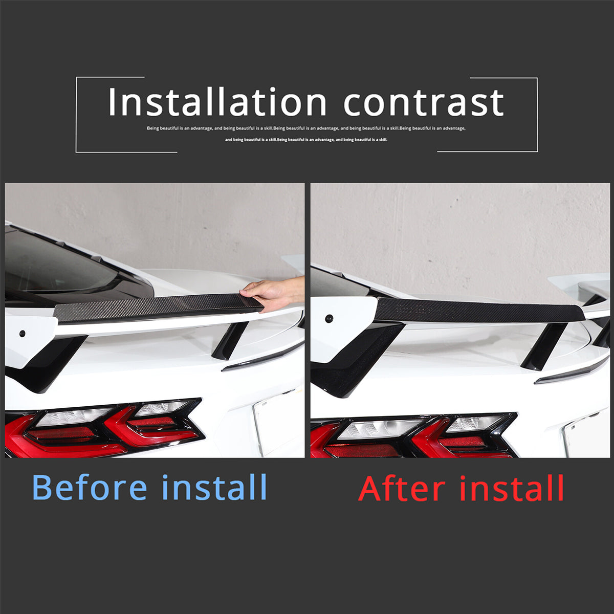 Real Carbon Fiber High Wing Spoiler Add-On Wickers Bill Pair For Corvette C8 20+ 5