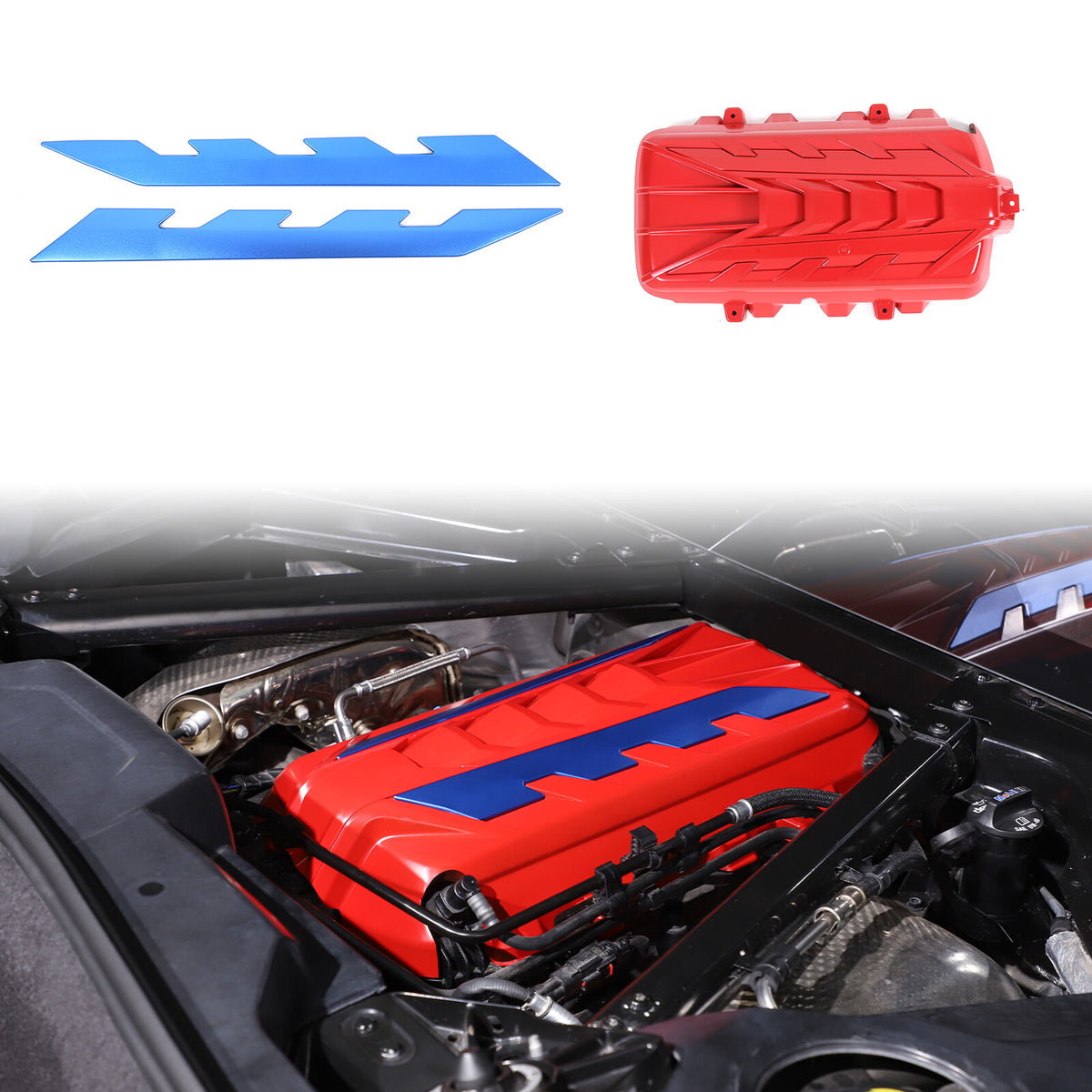 Red Engine Bay Panel Cover Trim in Edge Blue For Corvette C8 2020-26 2