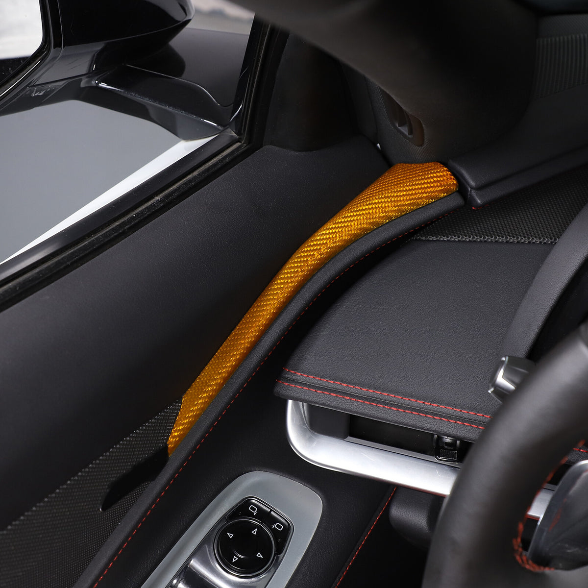 Yellow Carbon Fiber Interior Window Upper Door Panel trim For Corvette C8 20-26 4