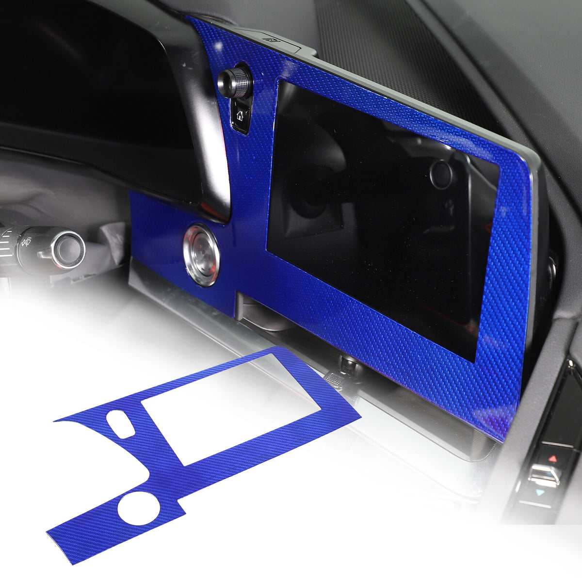 Blue Real Carbon Fiber Dashboard Navigation Srceen Trim Cover For Corvette C8 2