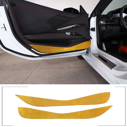 Yellow Carbon Fiber Door Anti-Kick Panel Sticker For Corvette C8 2020-26 2