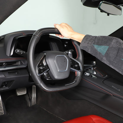 Real Carbon Fiber Steering Wheel Top Handle Cover Trim For C8 Corvette 2020-26 11