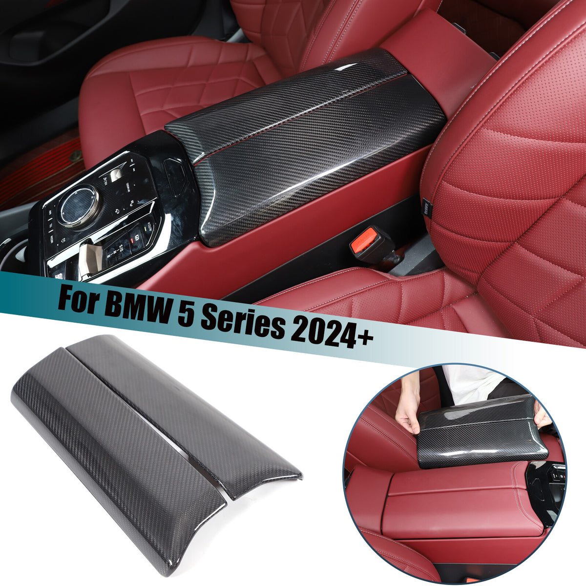 Real Carbon Fiber Center Console Armrest Box Cover Trim For BMW 5 Series G60 24+ 1