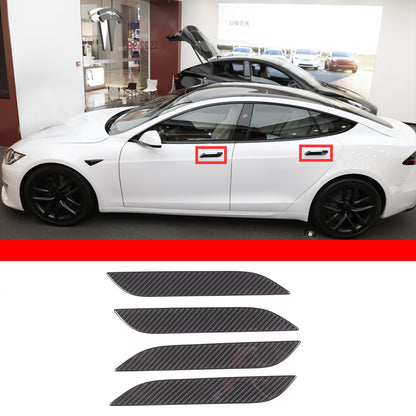 Matte Real Carbon Fiber Side Door Handle Covers For Tesla Model S Plaid 2014+ 9