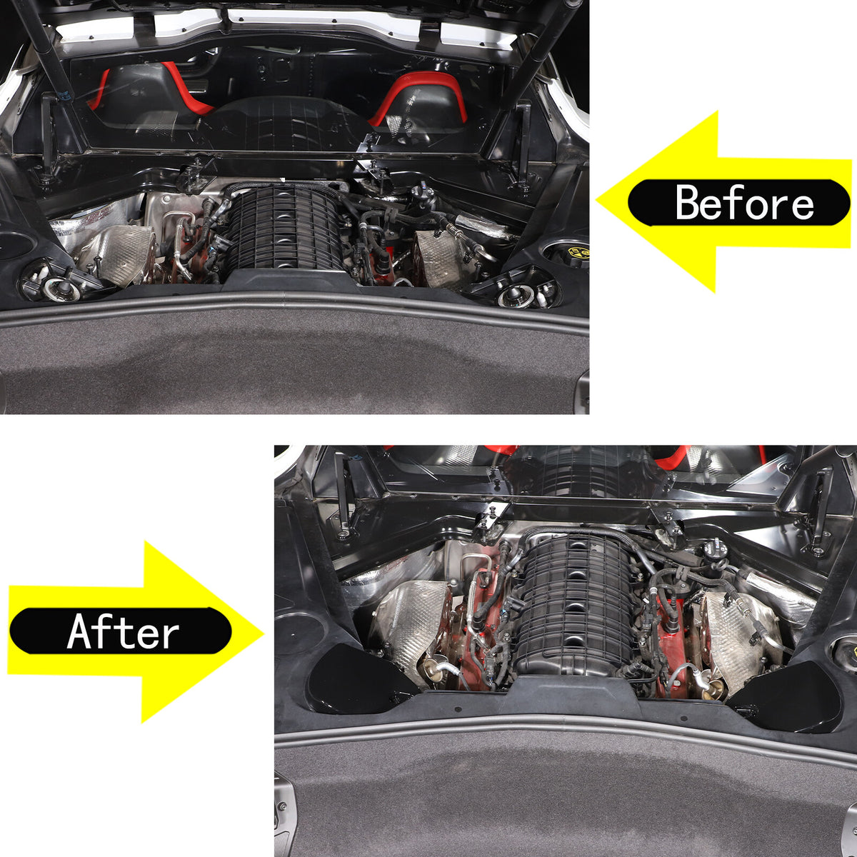 Glossy Black Engine Bay Rear Shock Tower Protective Cover For Corvette C8 20-26 9