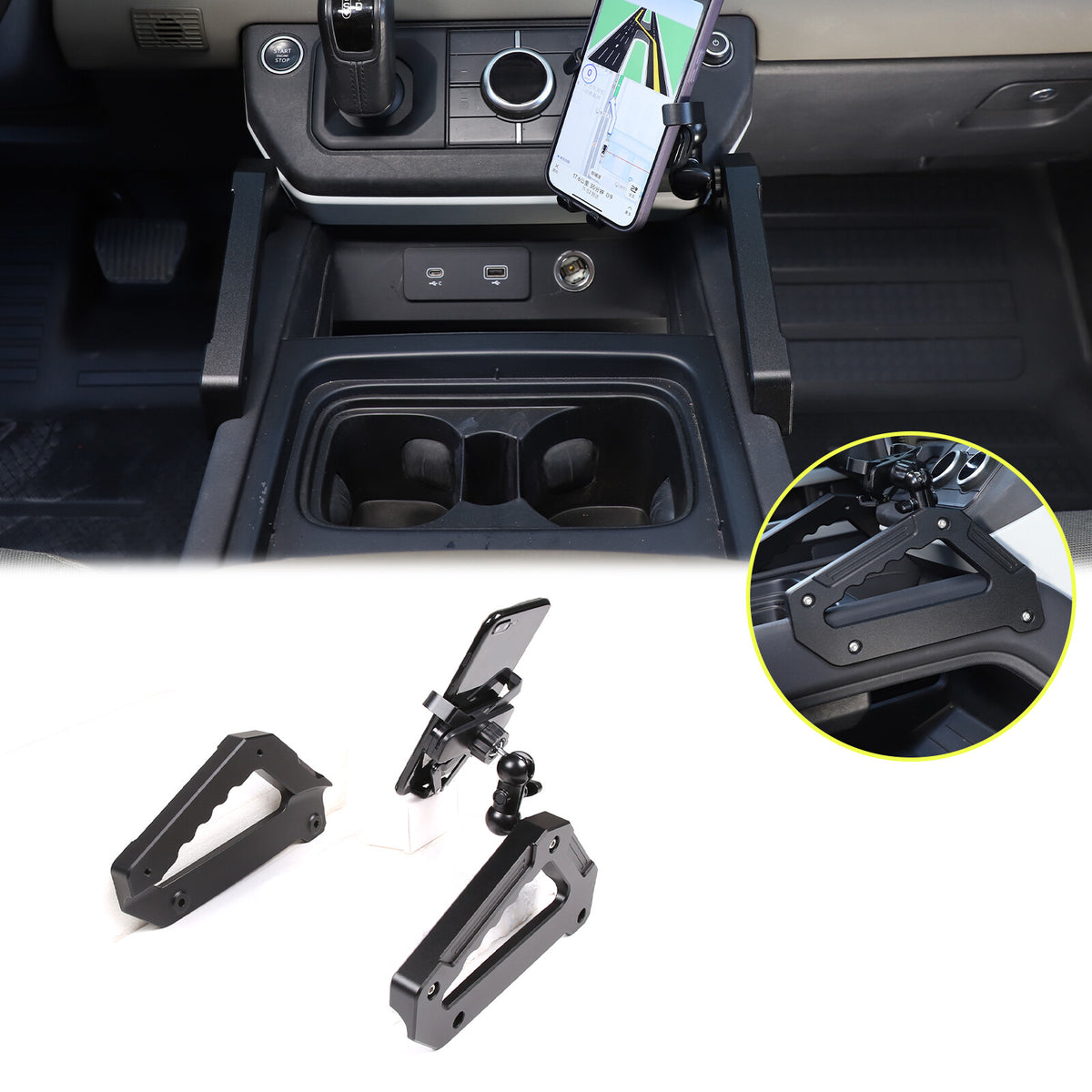 Black Alloy Center Door Pull Handle Panel Cover trim For LR Defender 2020-24 4