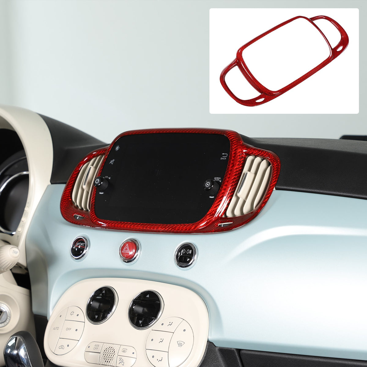 Red Real Carbon Fiber Center Console Air Outlet Trim For Fiat 500 2016+ 23