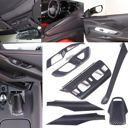 REAL Carbon Fiber Interior Frame Decor Trim Cover Set Kit For C8 Corvette 1