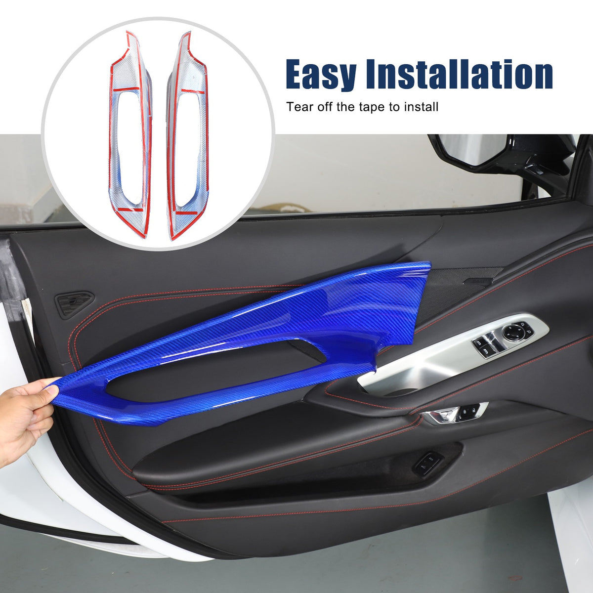Blue Real Carbon Fiber Interior Door Panel Trim Cover For Corvette C8 2020-2026 7