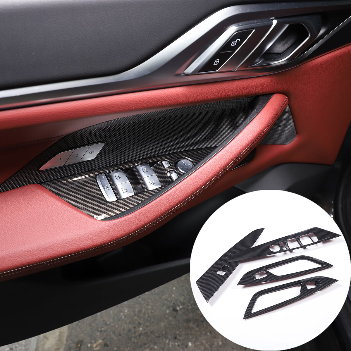 Window Lift Switch Trim Frame For BMW 4 Series 2021-2022 Carbon Fiber Style US 14