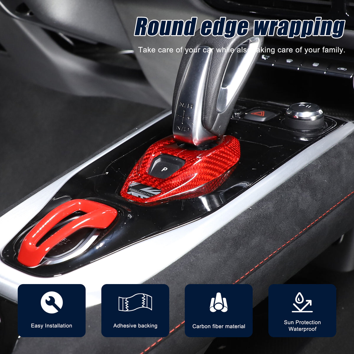 Red Real Carbon Fiber Console Gear Base Cover Trim For Lotus Emira V6 I4 2023-25 14