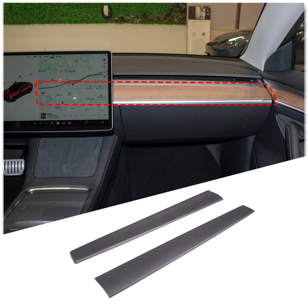 Matte Real Carbon Fiber Dashboard Panel Cover Trim For Tesla Model Y 3 2016-2022 4